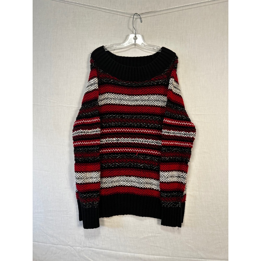 Chaps Womens Large Red Black White Striped Chunky Knit Scoop Neck Sweater 3047